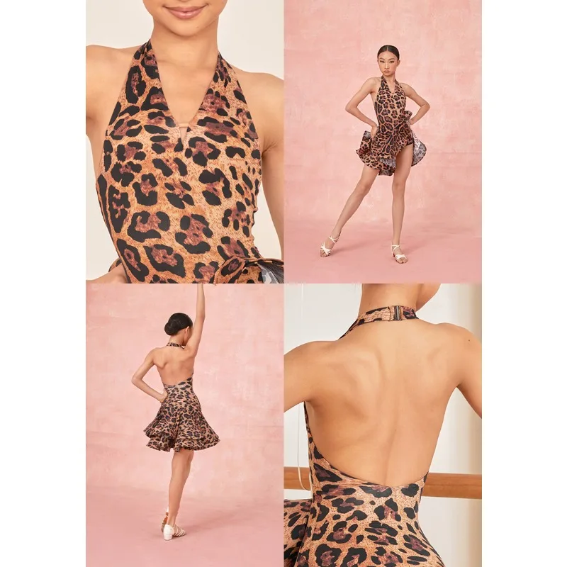 

Customized Little ZYM [Want To] Dress Leopard Print Heavy Industry Latin Dance Practice Dress Girls' Big Skirt 25002