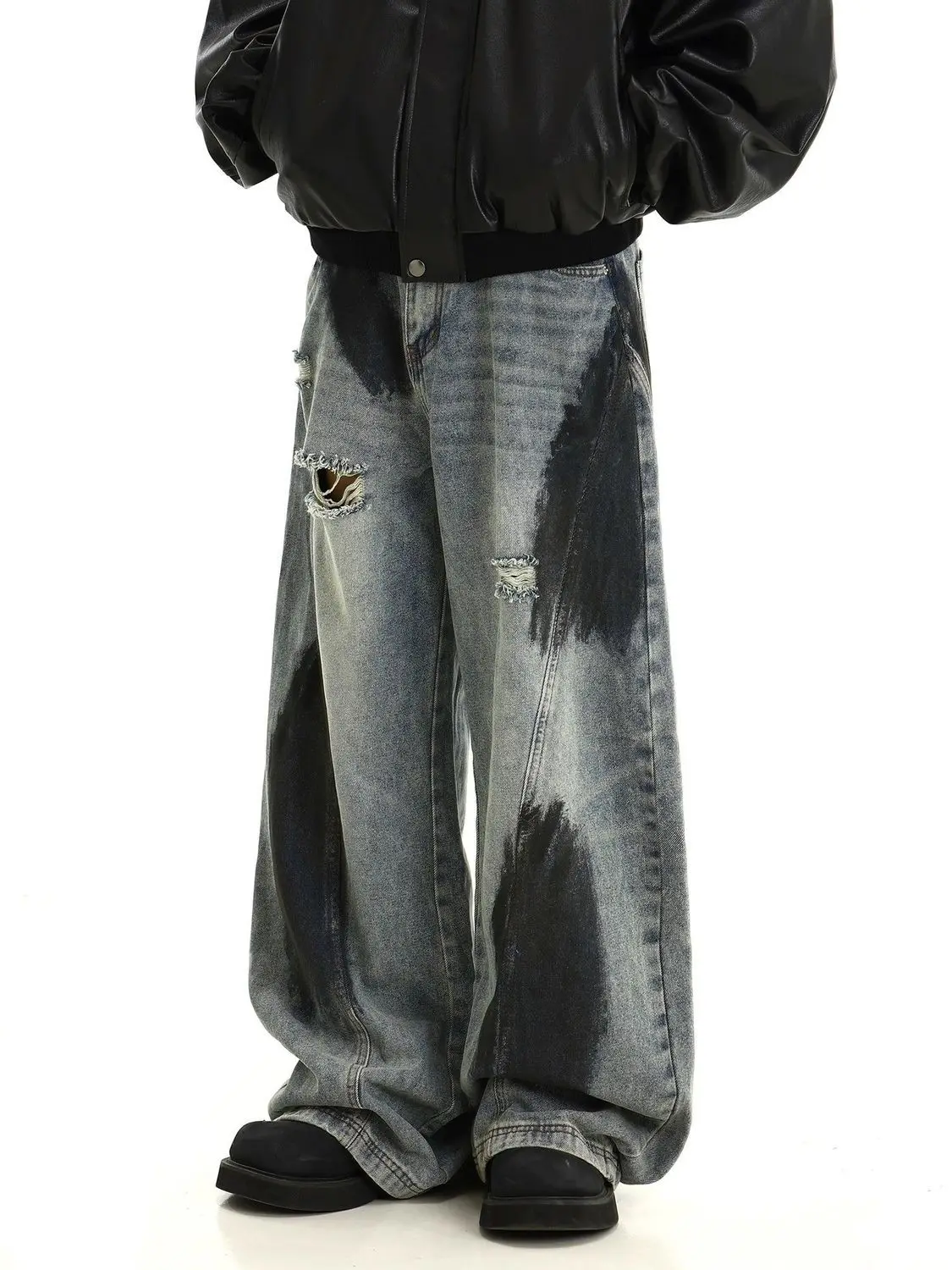 Graffiti Washed Old Ripped Jeans 2026 Spring and Summer Loose Versatile Straight-leg Pants