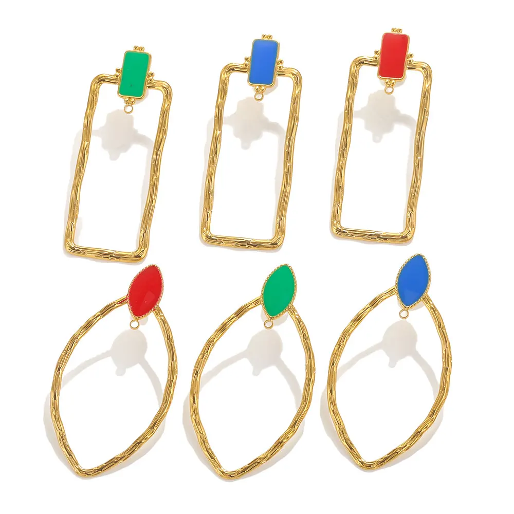 

4pcs Gold Plated Stainless Steel Enamel Drop Oval Square Bezel Earrings Jewelry Makings DIY Connectors Earring Hooks Posts