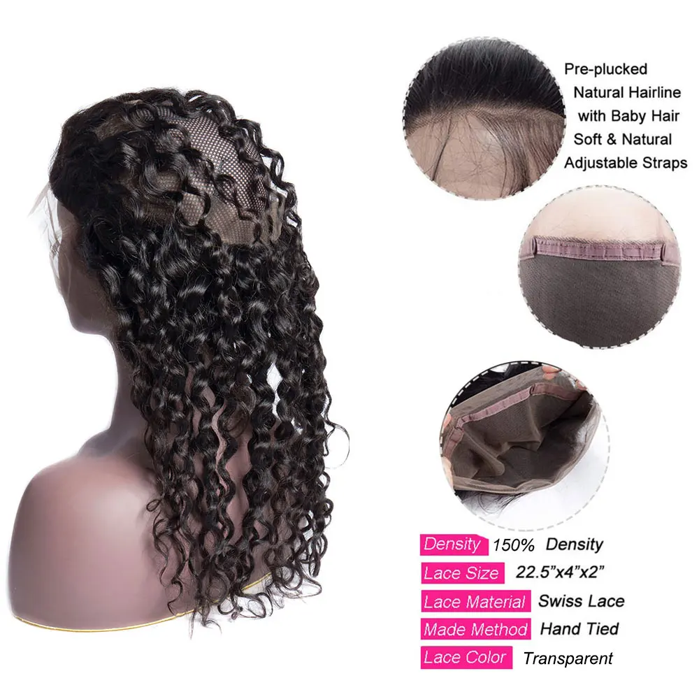 Newmi-Pacotes de Onda de Água com 360 Lace Frontal, Cabelo Humano Preto Natural, 8-30 pol