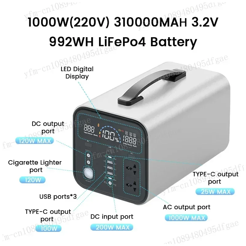 1000W Best Portable Power Station 992Wh LifePo4 Battery Powerful Power Bank Solar Powered Fountain Batteries Charging Station