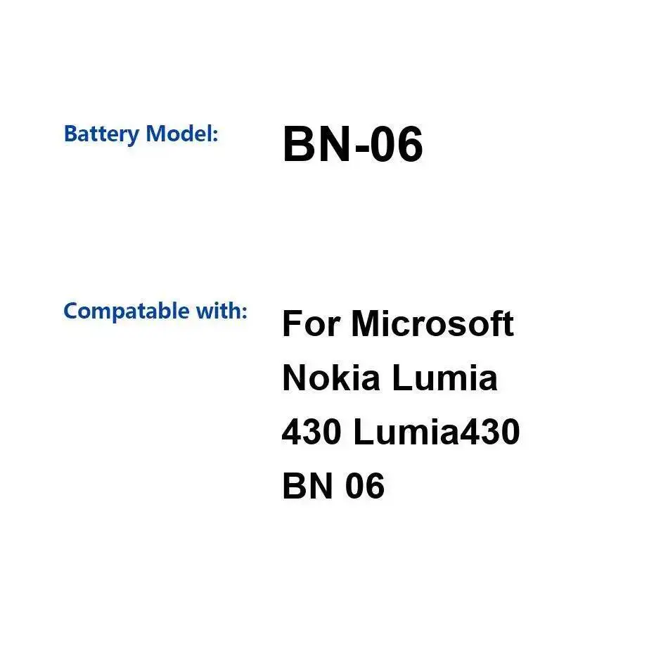 

BN-06 Stable 1500Mah High Capacity Mobile Phone Battery For Nokia Lumia 430