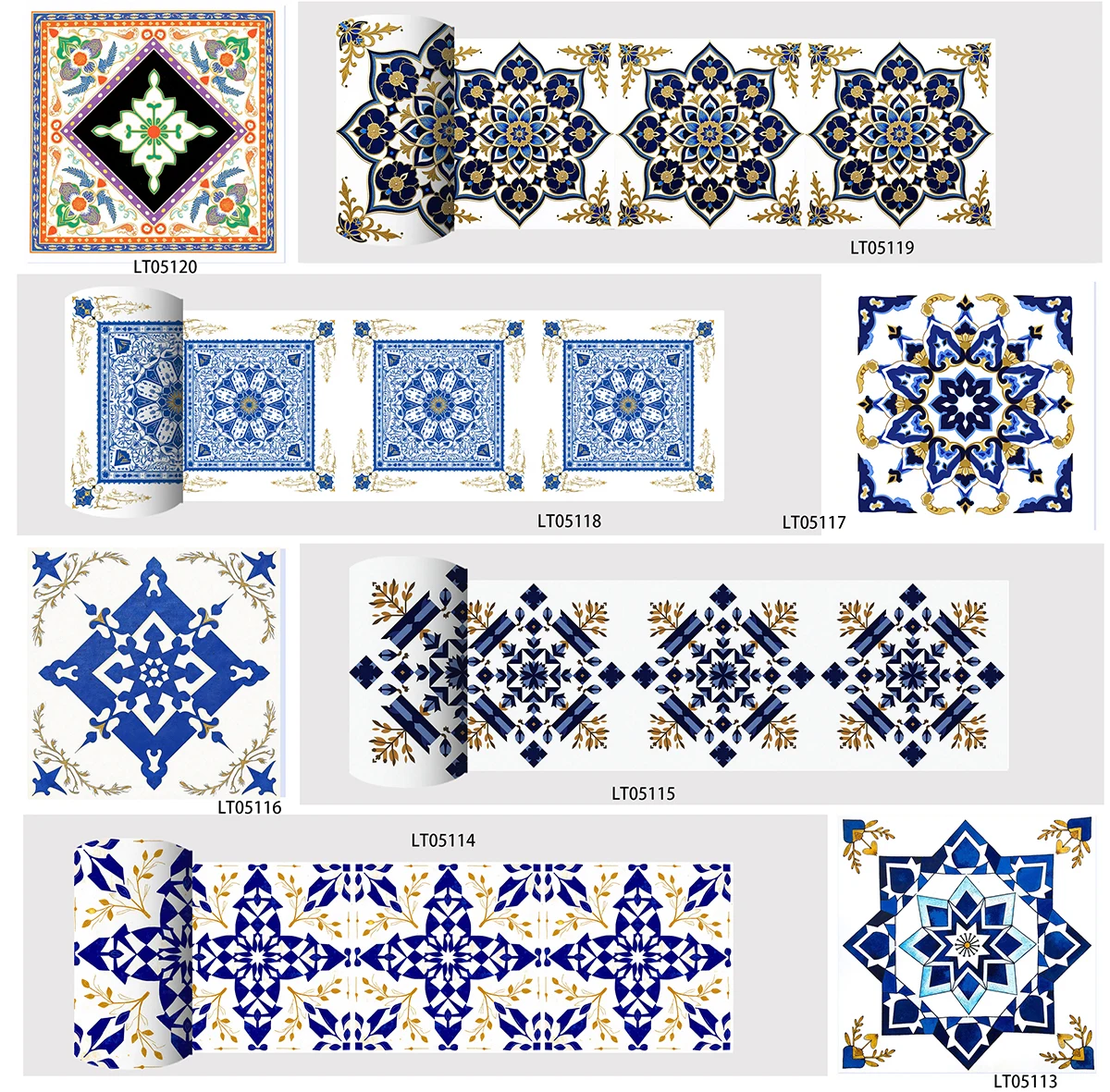 Waterproof Blue Gold Tile Stickers Self Adhesive Removable Decals for Kitchen Stair Skirting Cabinet Home Renovation Decor