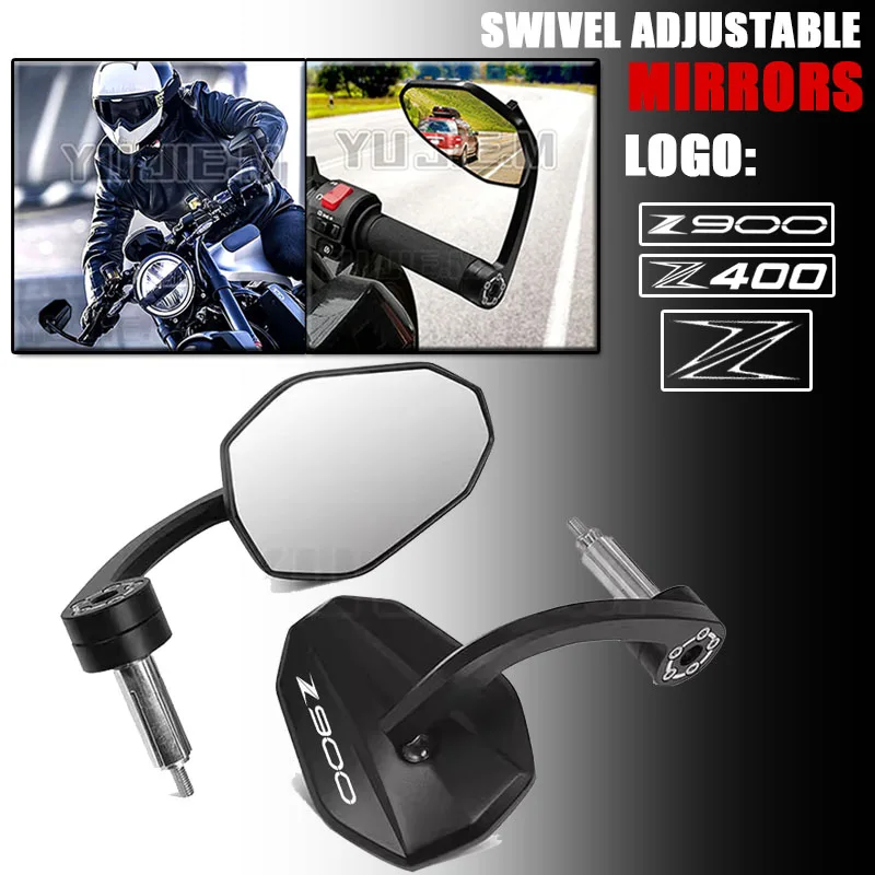 

For Kawasaki Z900 Z400 Z900SE 2017-2024 Aluminum/ABS Handlebar Mirrors E9 Anti-Vibe No Drill Gap-Free Design