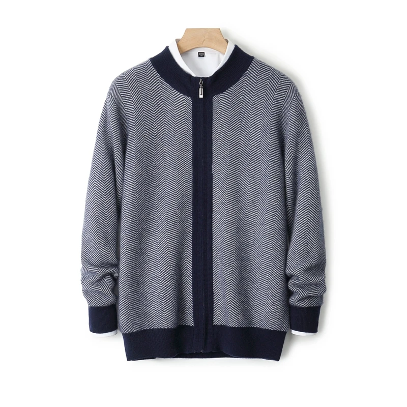 

Новый осенне-зимний мужской кашемировый кардиган Merino, вязаный свитер на молнии с длинными рукавами, повседневный мягкий высококачественный топ