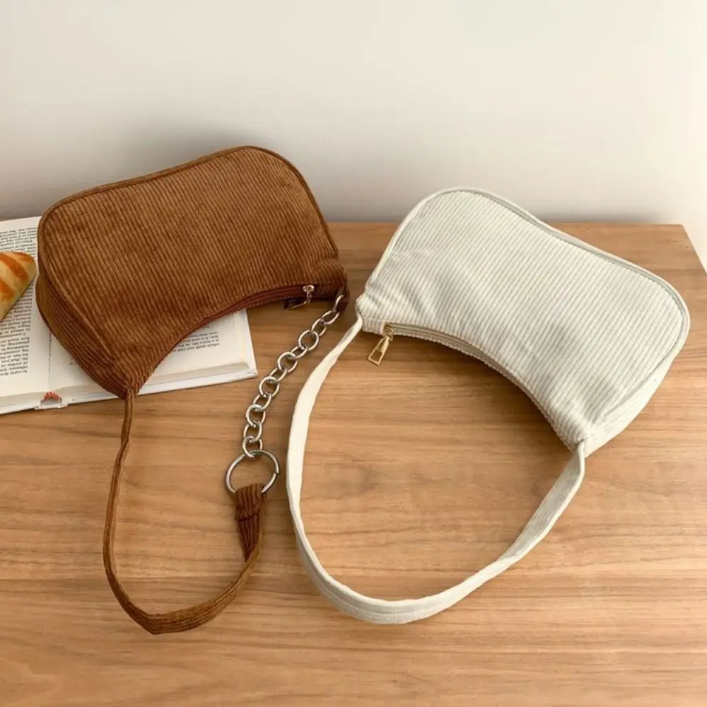 Exquisite Retro Corduroy Shoulder Bags Zipper Female Handbag Casual Women Shoulder Bags Female Chain Handbag Underarm Bag