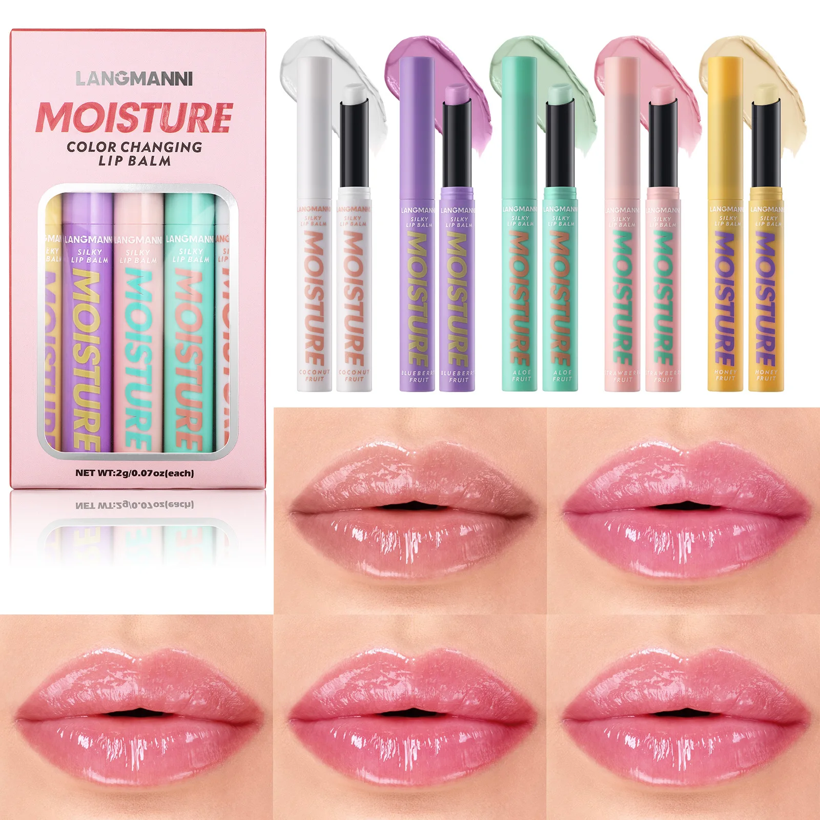 

Fruit Warm Smart Color Change Lipstick moisturizes and locks in color, nourishes, and is waterproof and long-lasting.