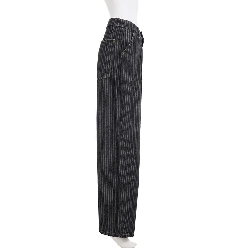 Personality Trend Basic Casual New Style Striped Loose Jeans Straight Leg Pants