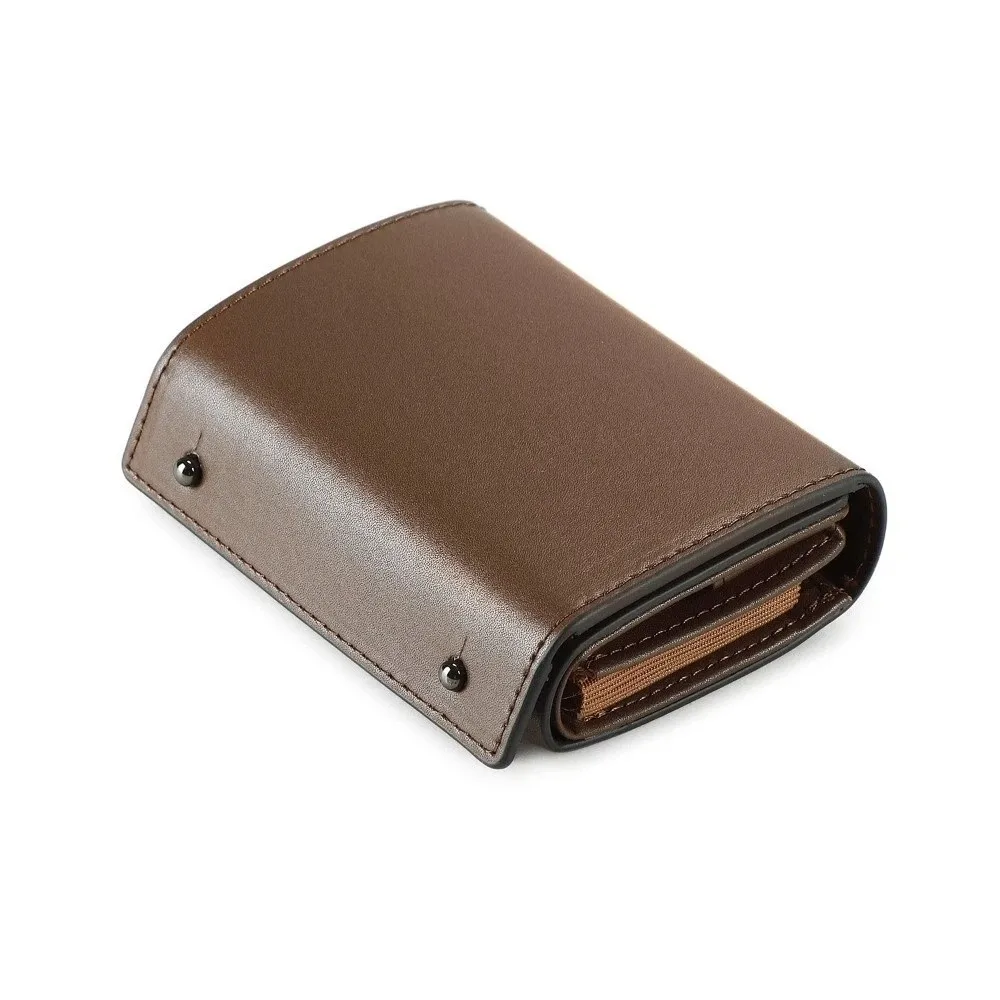 

Кошелек из искусственной кожи для бизнеса, короткий, с застежкой-кнопкой, однотонный, тройной сложения, для карт, ультратонкий дизайн, с несколькими отделениями, для монет