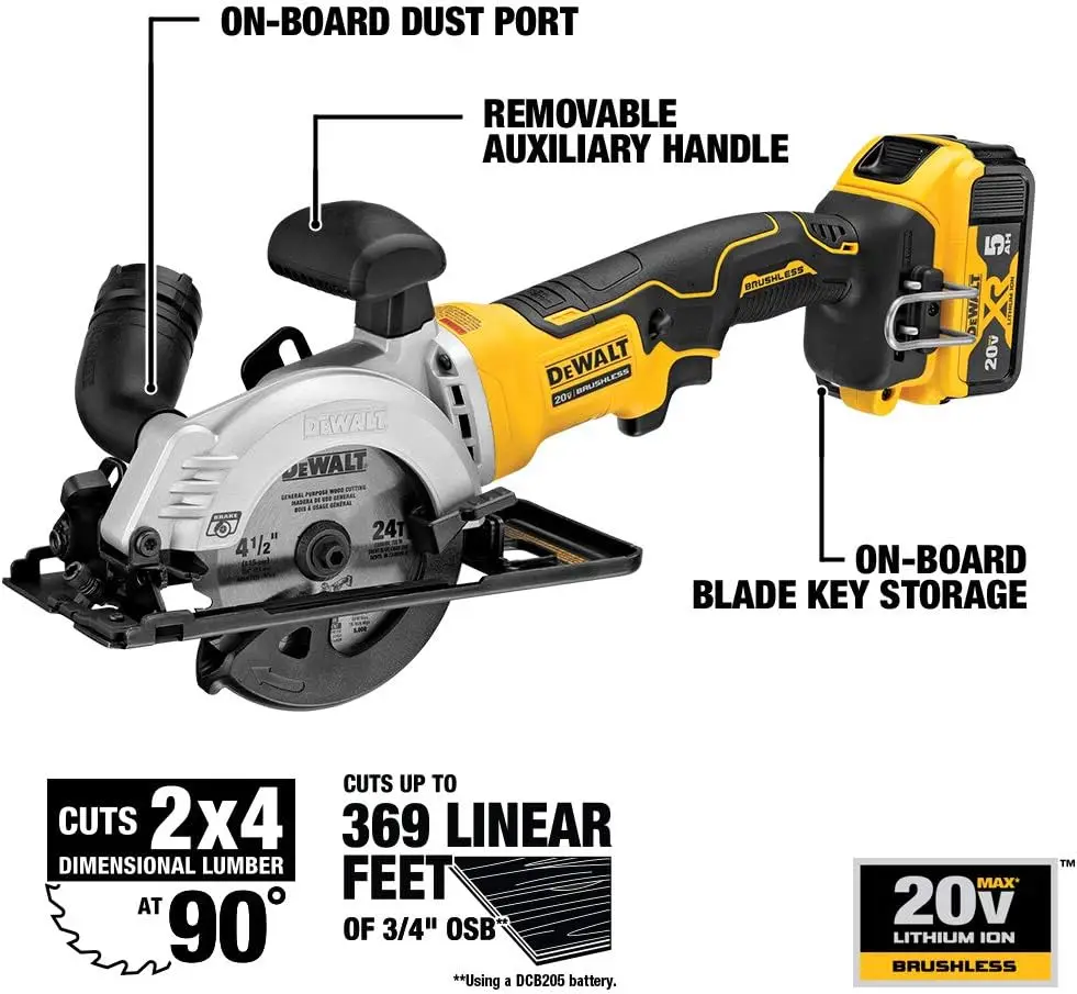 DEWALT ATOMIC 20V MAX* Circular Saw Kit, 4-1/2-Inch (DCS571P1)