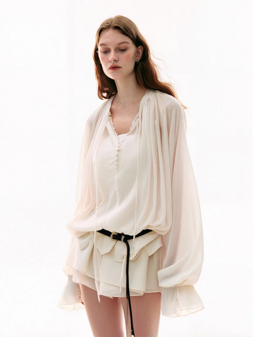 

Женская блузка Sureugh Court Sve с длинным рукавом и круглым вырезом, свободного кроя, в французском стиле, с круглым воротником, для ношения с юбкой