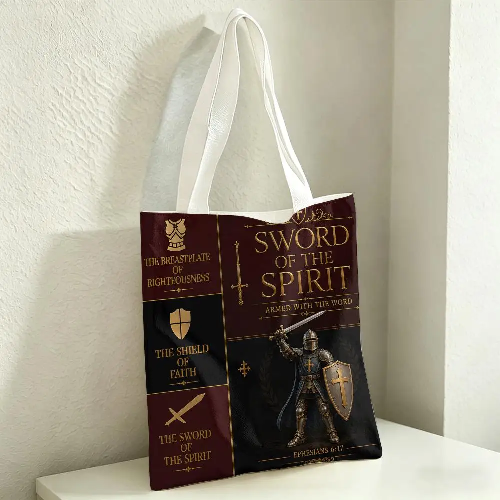 Vintage Gothic Foil Cross Knight Faith Storage Bags Canvas Tote Women Large Capacity Reusable Eco Shopping Bag Shoulder Handbag