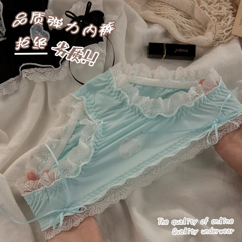 Cute Lolita Lace Panties Girl Underwear Love Sweet Bow Sexy Cool Cotton Crotch Briefs New Solid Color Underpants Loli Lingerie