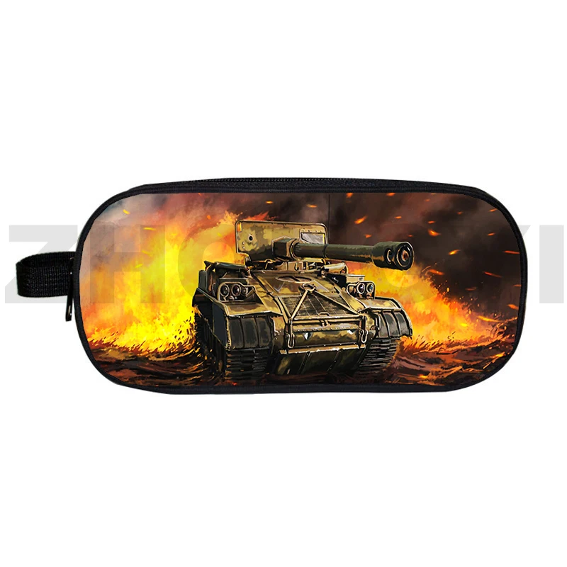 Large Capacity Gerand Tanks Pencil Bags 3D Cool Boys World of Tanks Pen Case Double Daily War Thunder Makeup Pouch Cosmetic Bags