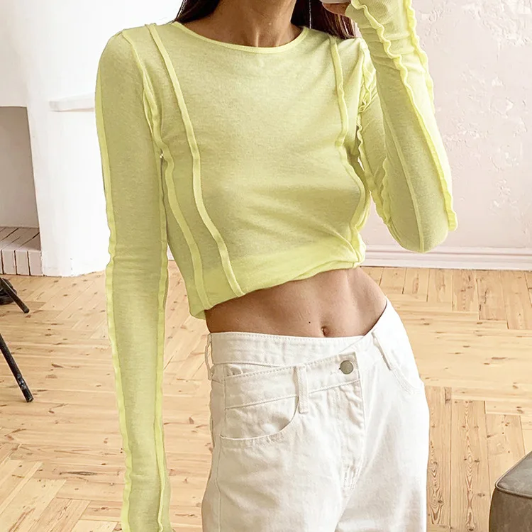 

2024 Early Autumn New Product Long Sleeve T-shirt Solid Color Versatile Slim Fit Thin Fashion Underlay Women's Wear