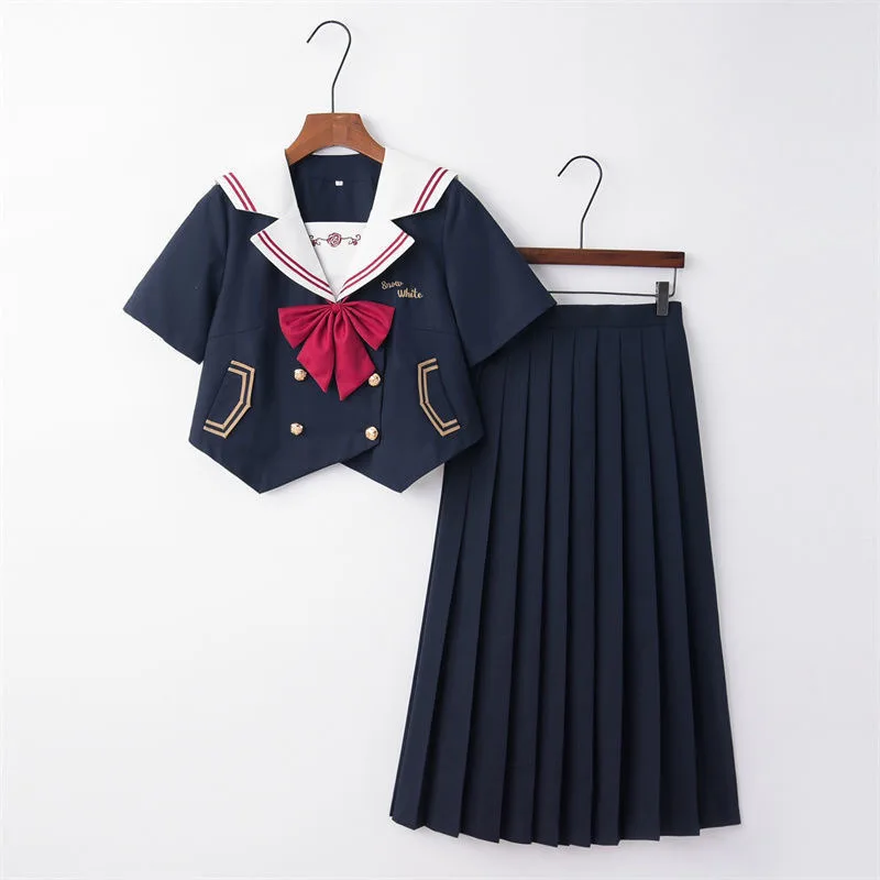 Summer Dark Rose Navy JK Uniform Suits Women Middle School Uniform gonna a pieghe uniformi di classe Preppy studenti vestiti Casual