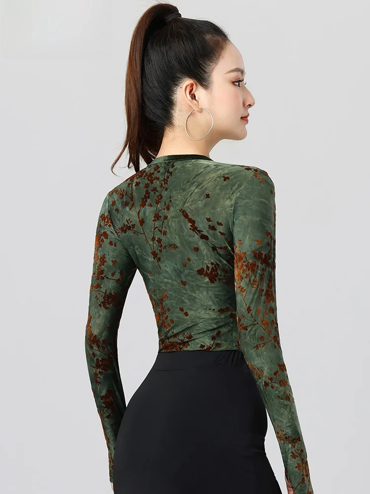 Modern Dance Velvet Jumpsuit Women's Sexy V-ne High-end Long Sve Practice Suit for Stand Dance Latin Dance