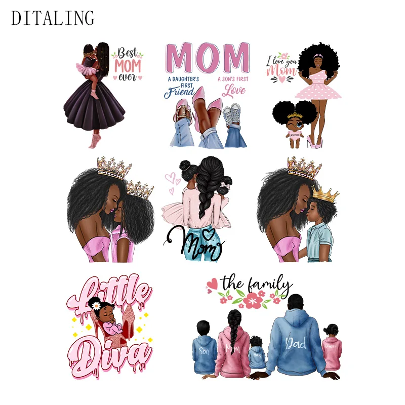 Patch For Mom Daughter Clothing Black Women Thermal Sticker On Clothes DIY Washable Patch For Afro American Girl T-Shirt Decals