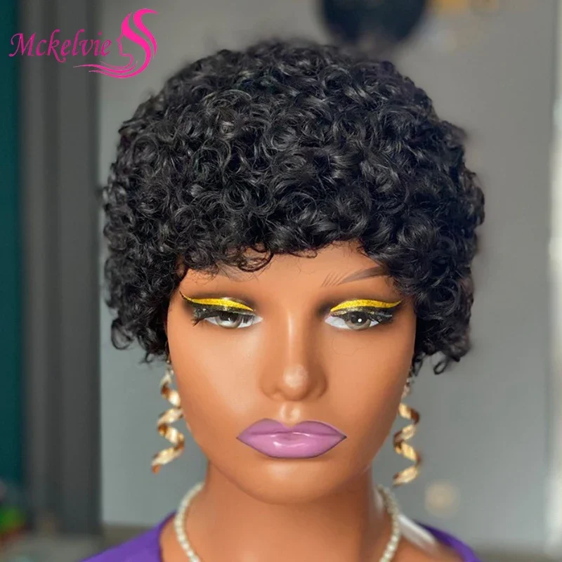 Kinky Curly Full Machine Wool Roll Short Curly Wig 100% Human Hair Brazilian Remy Hair Explosive Head High Quality Soft Wigs