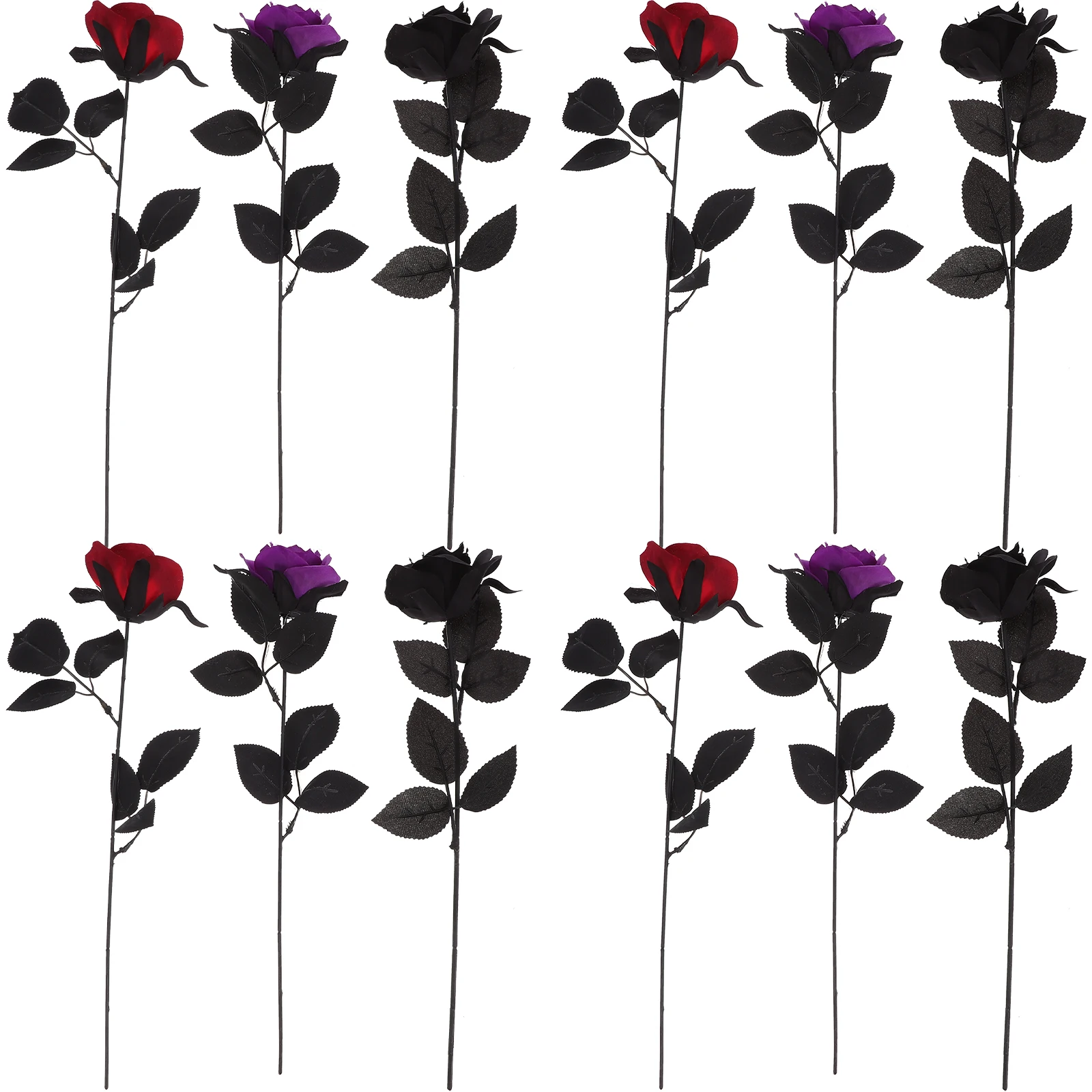 

12Pcs Simulation Rose Flower Purple Black Red Realistic Design Halloween Decoration Party Favor Artificial Flowers