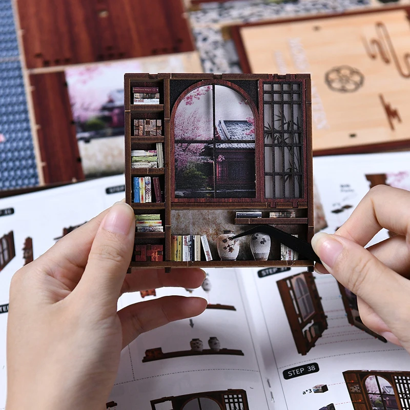 Kit modello in miniatura in legno per angolo libro fai-da-te Muschio-Lantern Harmony Garden Fermalibri Puzzle 3D con luce a LED per regalo di compleanno per amici