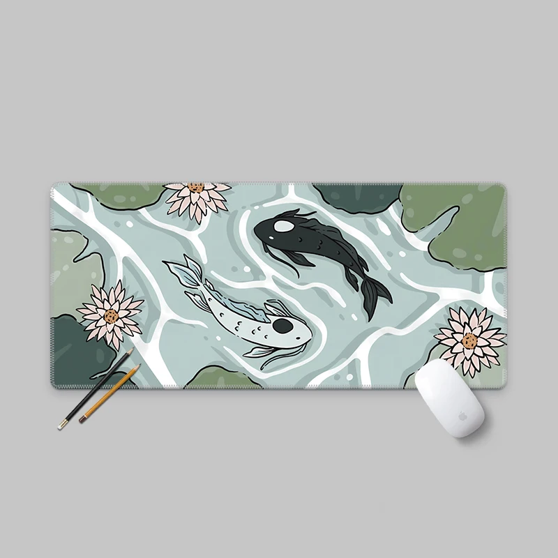 Red Mausepad Chinese Good Luck Koi Bagua Mouse Pad Gaming Mat Office Gamer Accessories Keyboard Pad XXL Desk Pad Gamer Rug