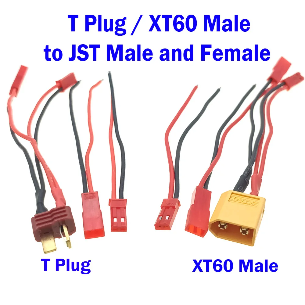 T Plug 1 to 2 Cable XT60 to JST Plug Male Female Charging Connector Adapter LiPo Battery Model Charging Adapter Converter