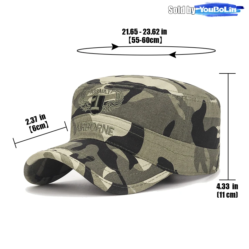 Cotton Embroidered Camo Flat-Top Military Cap for Military Academy Cadets/Military Enthusiasts,Truck Cap,Casual Sunshade Dad Hat