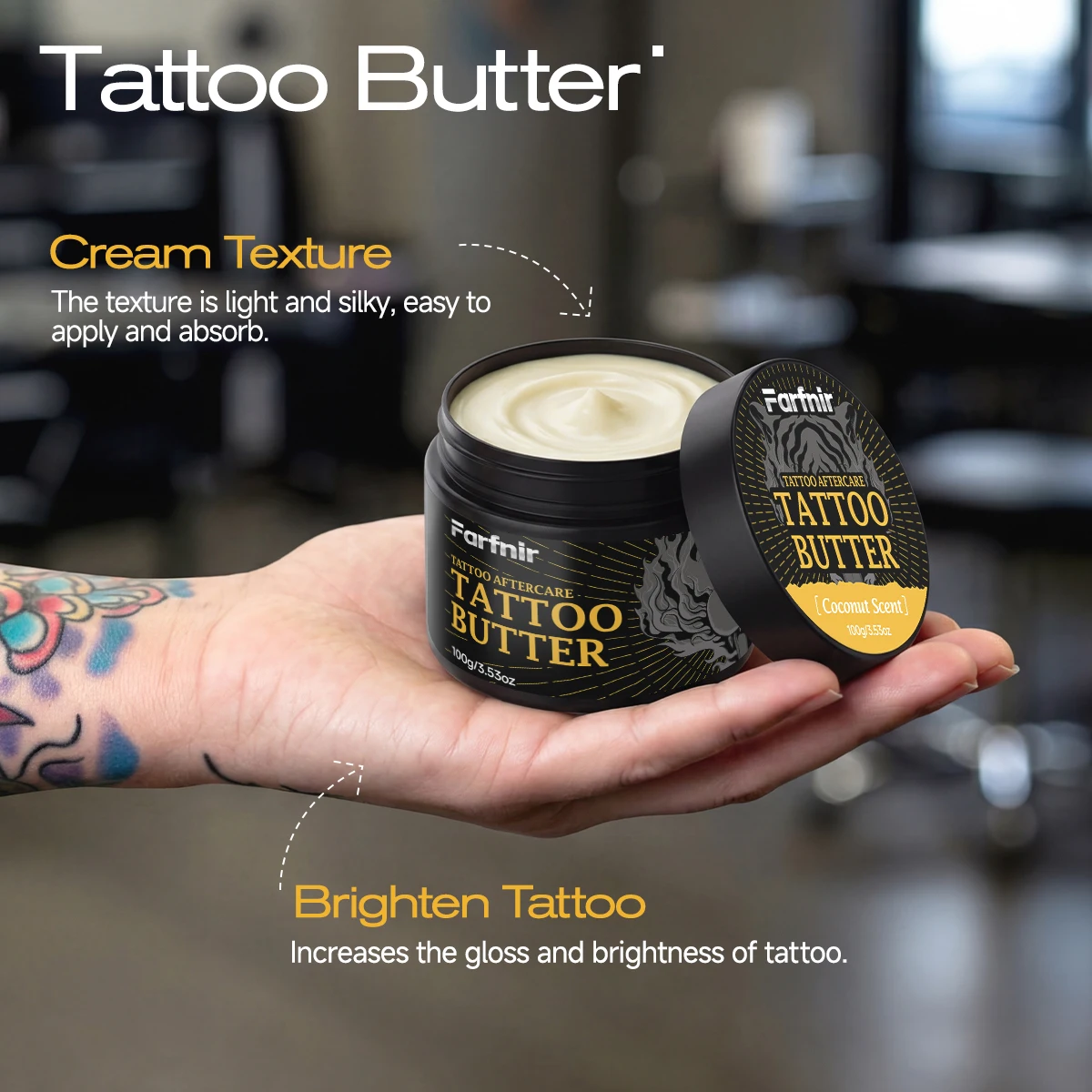 100g Tattoo Butter, Naturally Extracted, Brightens Tattoos and Moisturizes Skin.