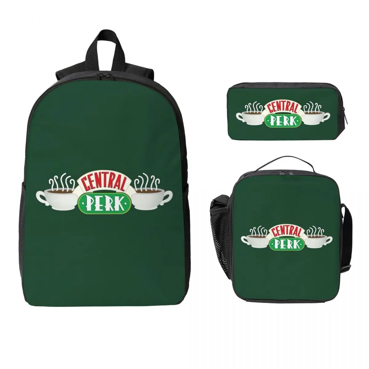 Central Perk Friends TV Show Backpack Student BookBag School Bag Laptop Shoulder Bags 3ps Insulated Lunch Bag Pencil Case