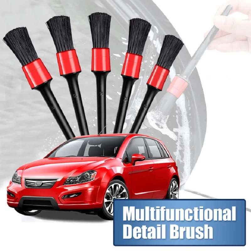 

5PCS Car Detailing Brushes Cleaning Brush Set Cleaning Wheels Tire Interior Exterior Leather Air Vents Car Cleaning Kit Tools