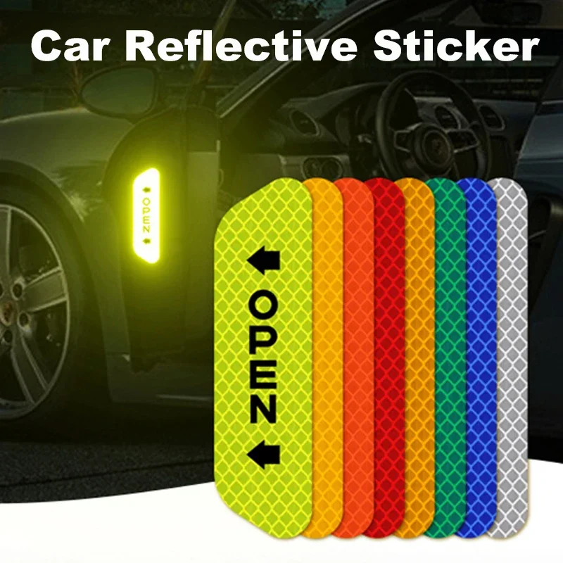 4 PCs Car Door Sticker Safety Opening Warning Reflector Tape Decal Auto Car Accessories Exterior Interior Reflector Sticker