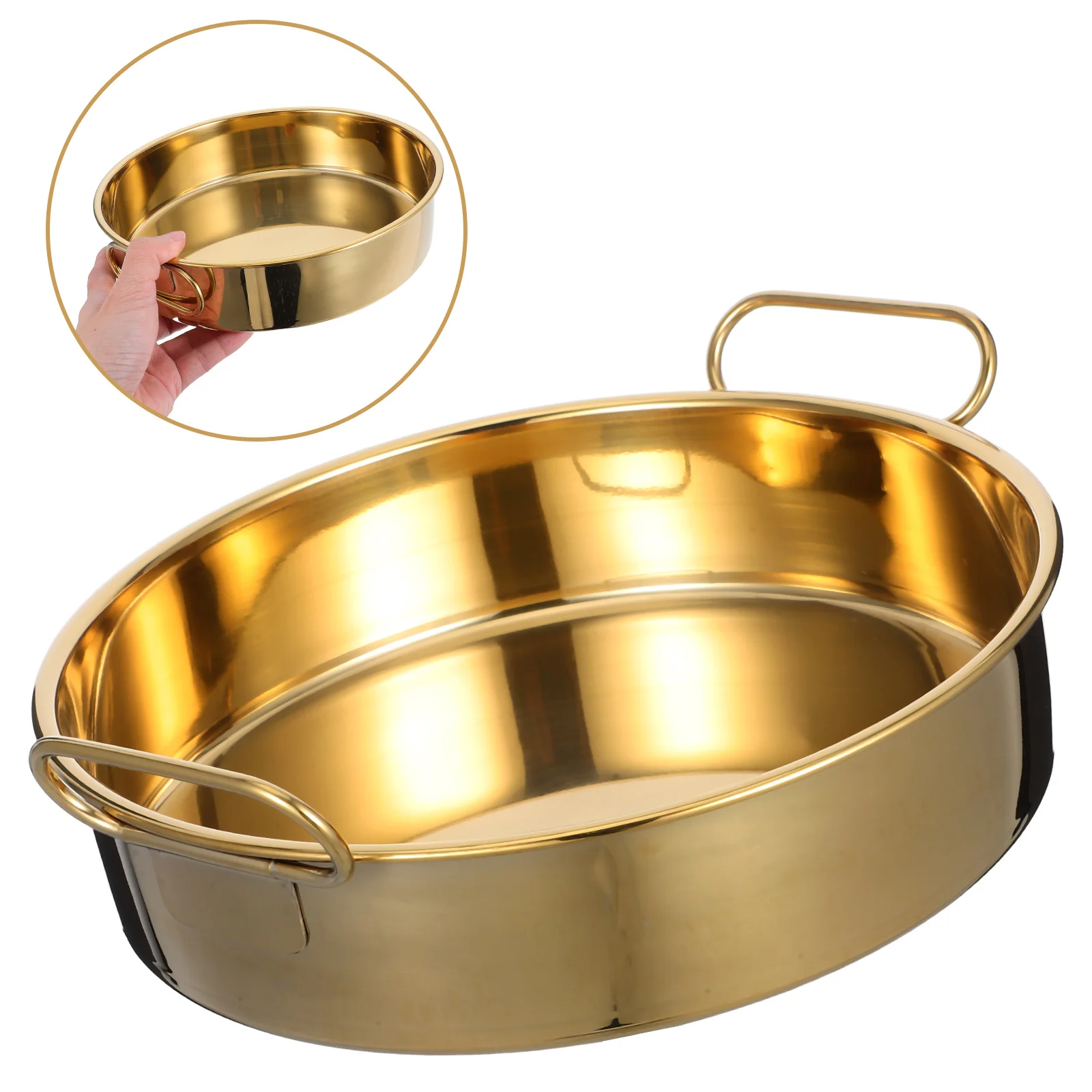 

Stainless Steel Cold Skin Plate 24cm Golden Round Handles Fish Tray Steamer Kitchen Pan Food Storage Serving Home