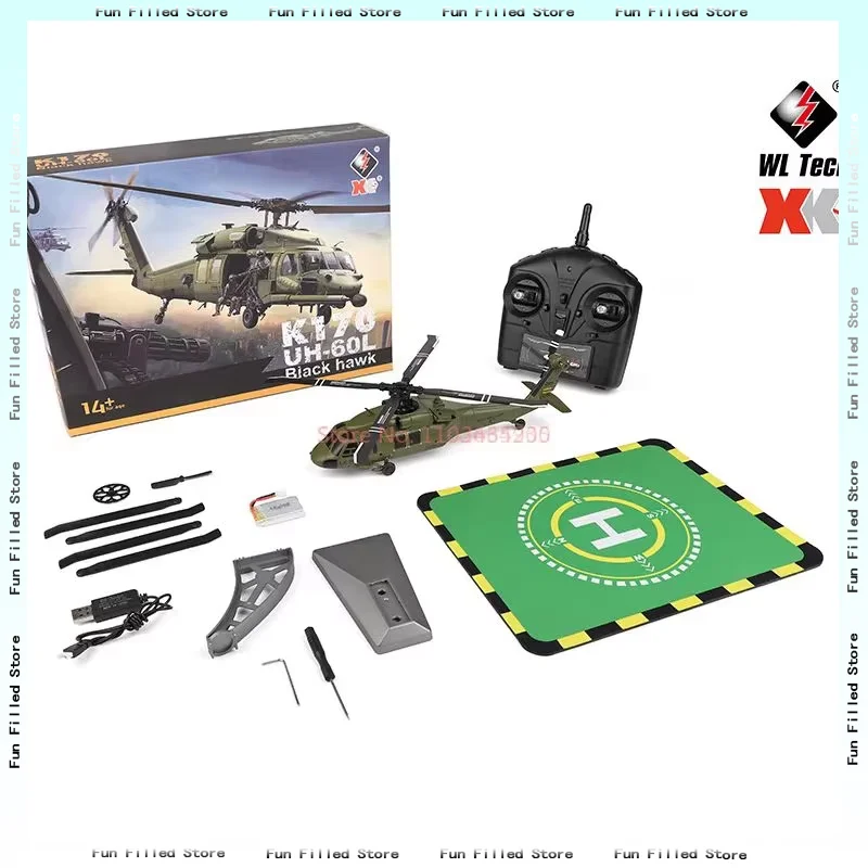 Wltoys K170 بلاك هوك Uh60l هليكوبتر يتم التحكم فيها عن بعد أربع قنوات أربعة المروحة محاكاة فرش ارتفاع ثابت نموذج Ai