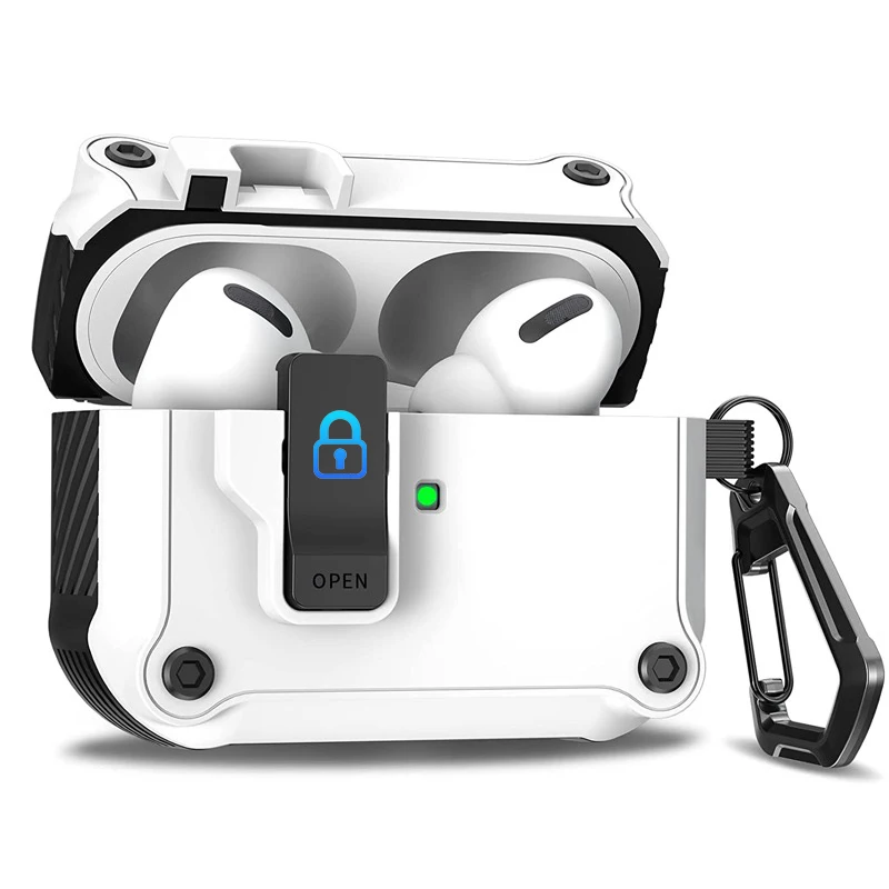 

Dual Protective Case for AirPods Pro 2 and AirPods 4 2024 with Locking Clip Carbon Fiber Shockproof Keychain Magnetic Lid