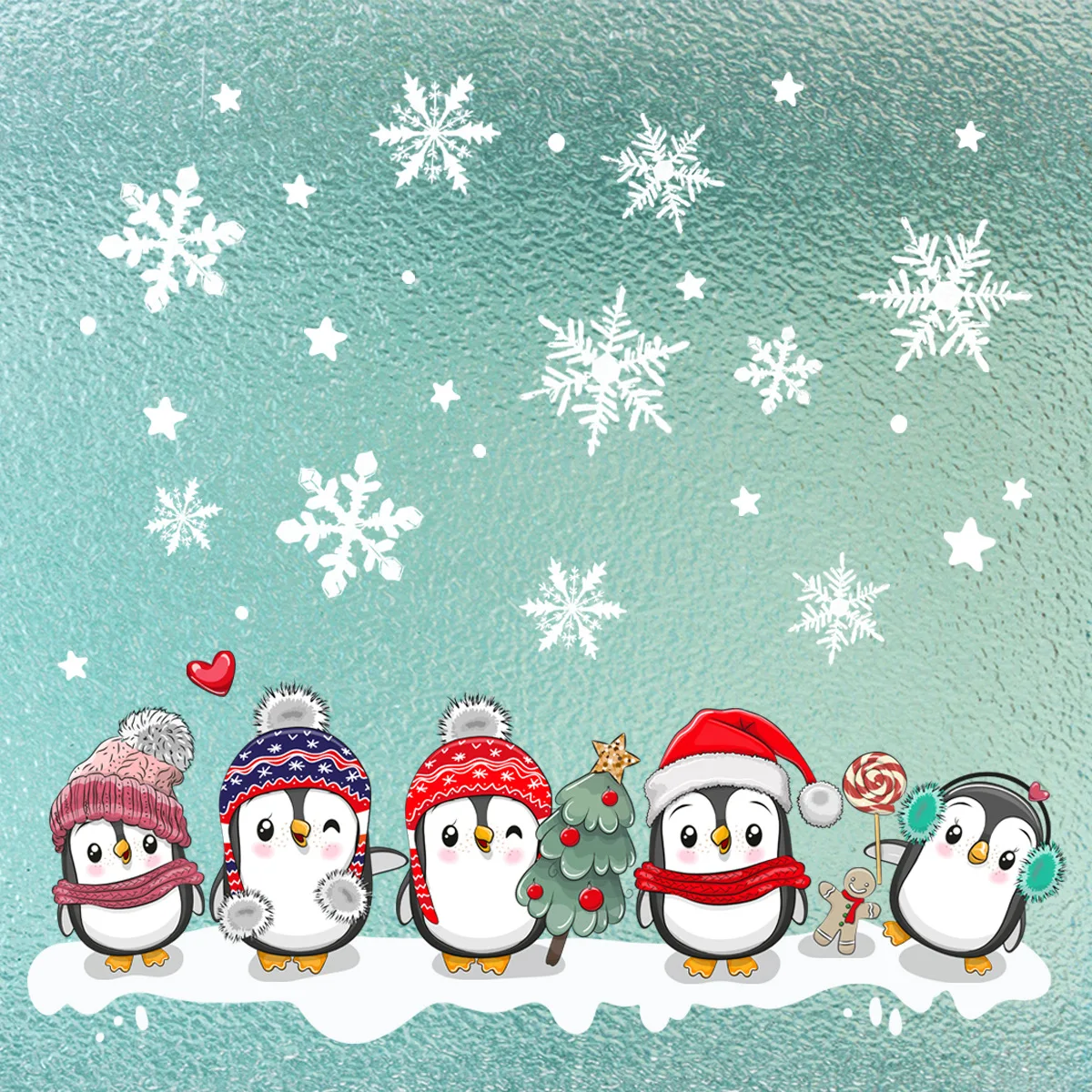 30*54cm Christmas Snowflake Penguin Wall Stickers Static Glass  Window Stickers Double-sided Visual Decor Wall Stickers Dj017