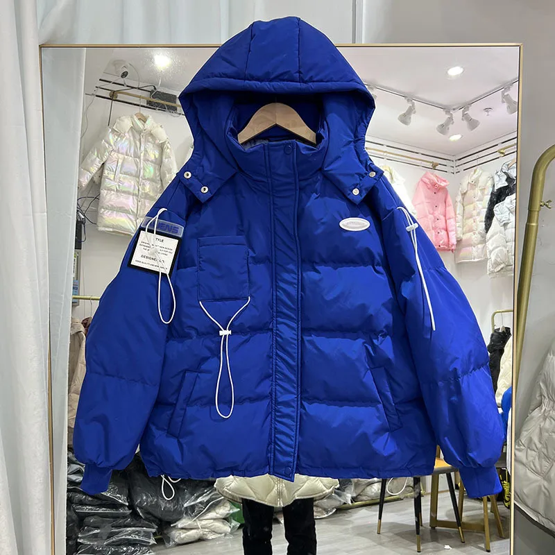 

Women White Duck Down Jacket Autumn Winter Warm Thick Outwear Loose Hooded Feather Jacket Puffer Coat Fashion 2023 New