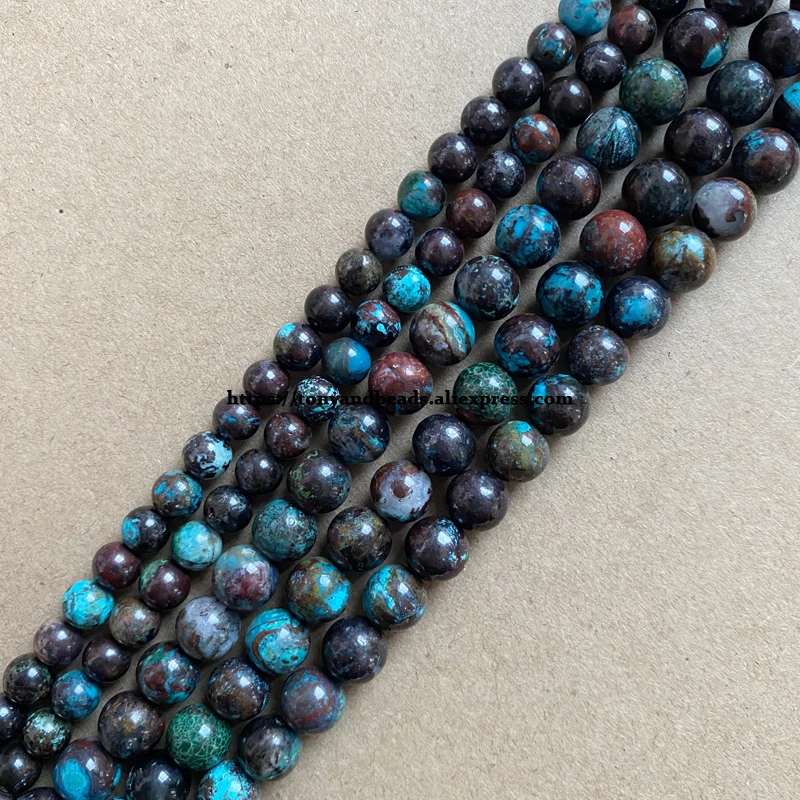 

Semi-precious Stones A Quality Peru Dark Brown Chrysocolla Turquoise Stone Round Loose Beads 6 8 10 MM Pick Size