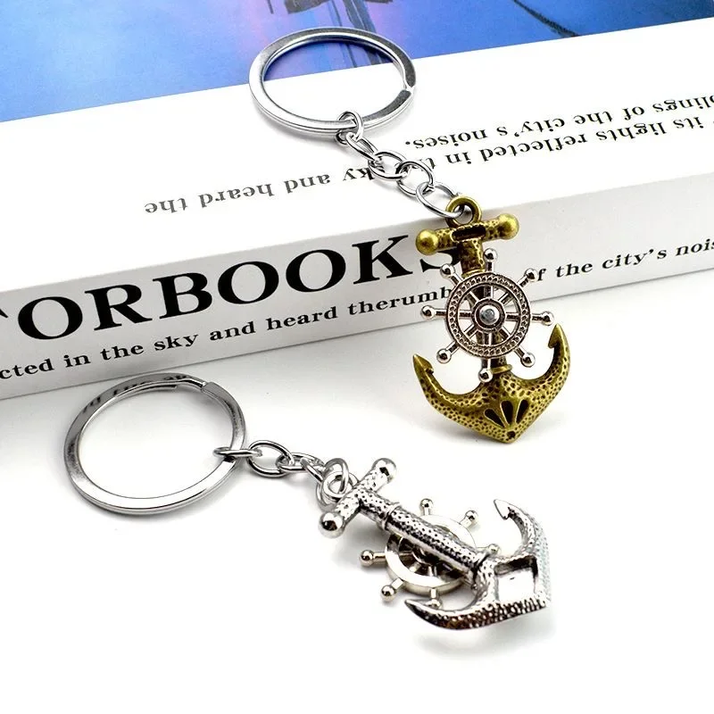Vintage Ship Anchor KeyChain Punk Ship Captain Wheel Rudder with Nautical Charm Pendant  For Men Jewelry Travel Gift Souvenir