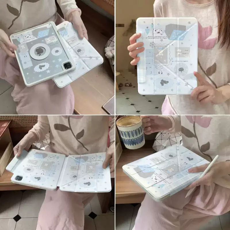 Blue Star Cat For Magnetic Bow Tablet Case For iPad Pro 11 12.9 13 M4 M3 M5 Shell 8.3 9.7 10.2 5/6/7/8/9 10/11th Air 4 5 6 Cover
