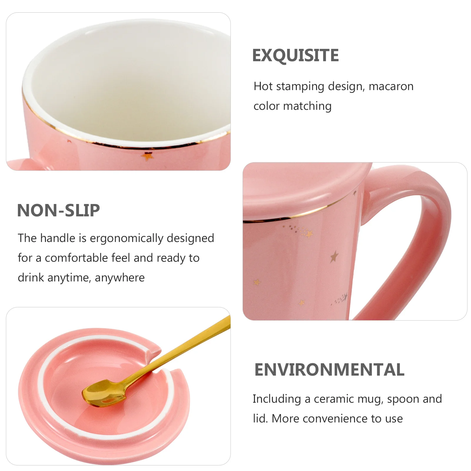 

1Set Coffee Mug Set Ceramic with Lid and Spoon Included Ergonomic Handle Comfortable Grip Suitable for Cafe Restaurant Party