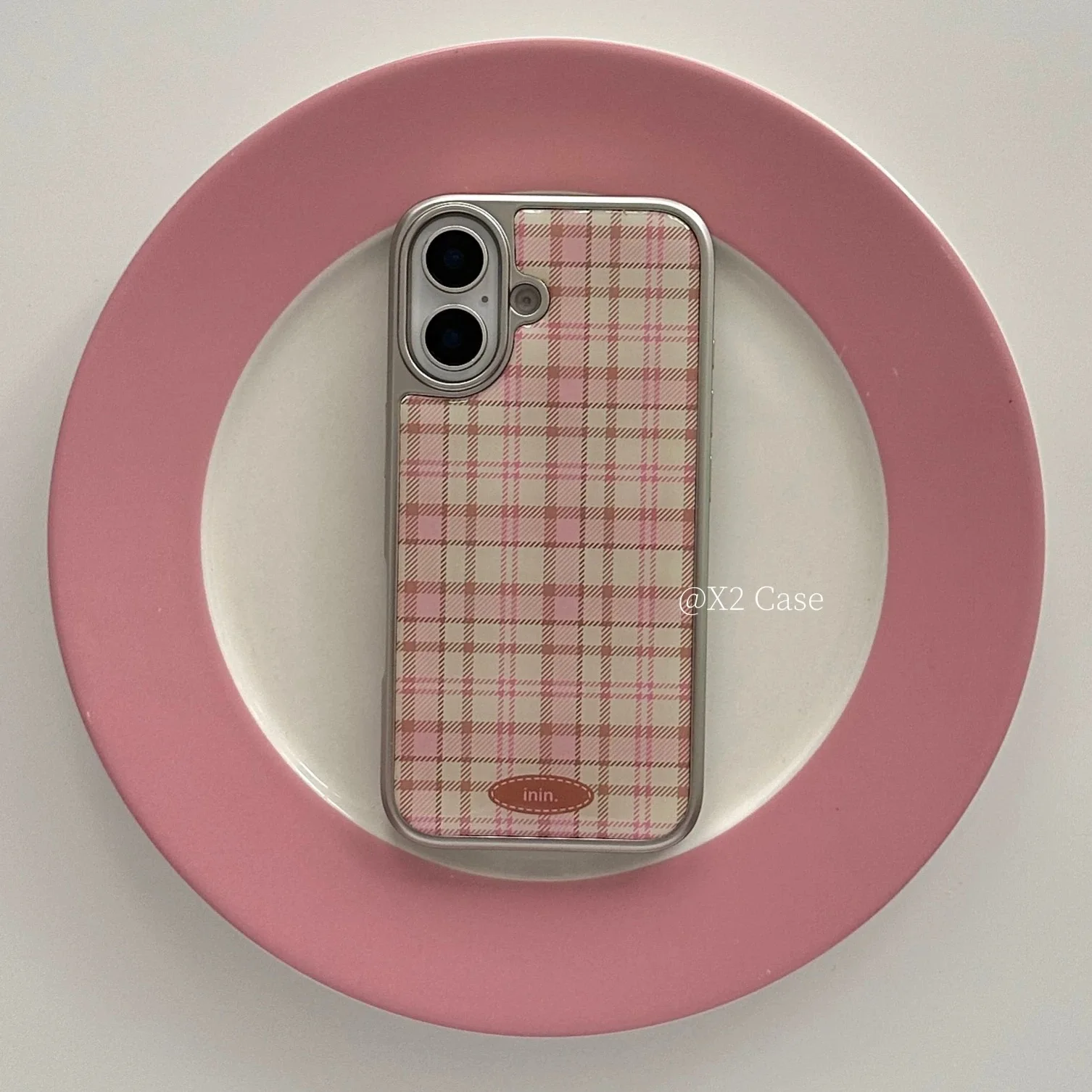 Koreanische Mode Rosa Gitter-Handyhülle für iPhone 17 16e 16 15 14 13 12 11 Air Pro Max X XR XSMAX 8 7 Plus Luxuriöse Transparente Rückabdeckung – Detail 1