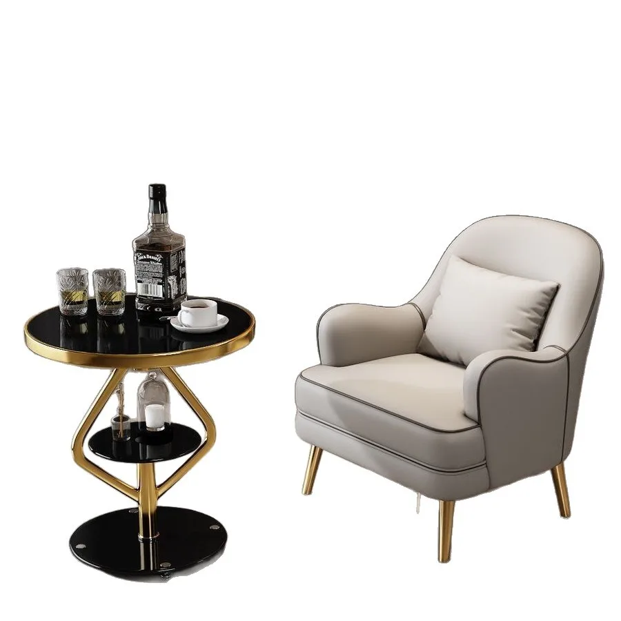 

Small coffee table and chairs combination Nordic modern light luxury living room reception Internet celebrities simple rock slab