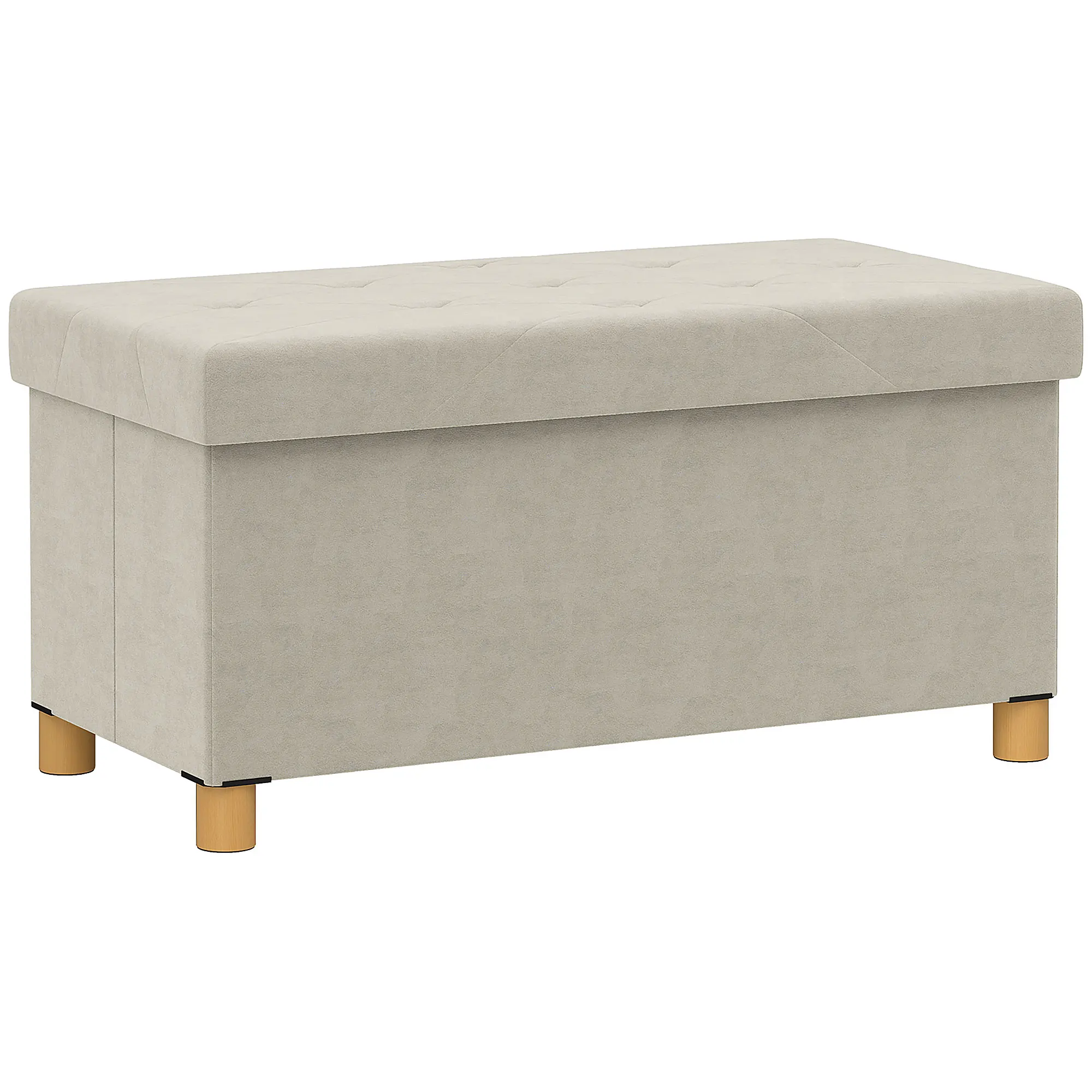 Pouf de rangement Homcom, banc de rangement pliable, capacité 67 L, 76 x 38 x 38 cm, rembourré en velours, coffre de rangement pour chambre à coucher, charge 120 kg, pour salon, entrée, crème