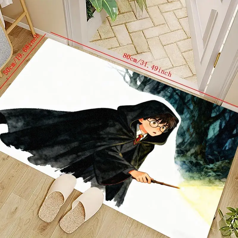 

1 шт., коврик для мальчика-волшебника в стиле аниме, входной коврик с фантазийной волшебной тематикой, светящейся палочкой и темным лесом, нескользящий впитывающий коврик
