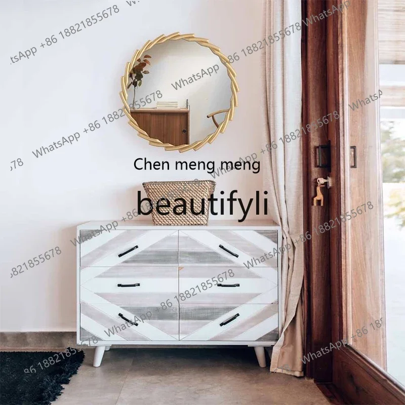 K182Sticking simple household fitting mirror wall renovation creative handmade French wall-mounted wind porch makeup mirror