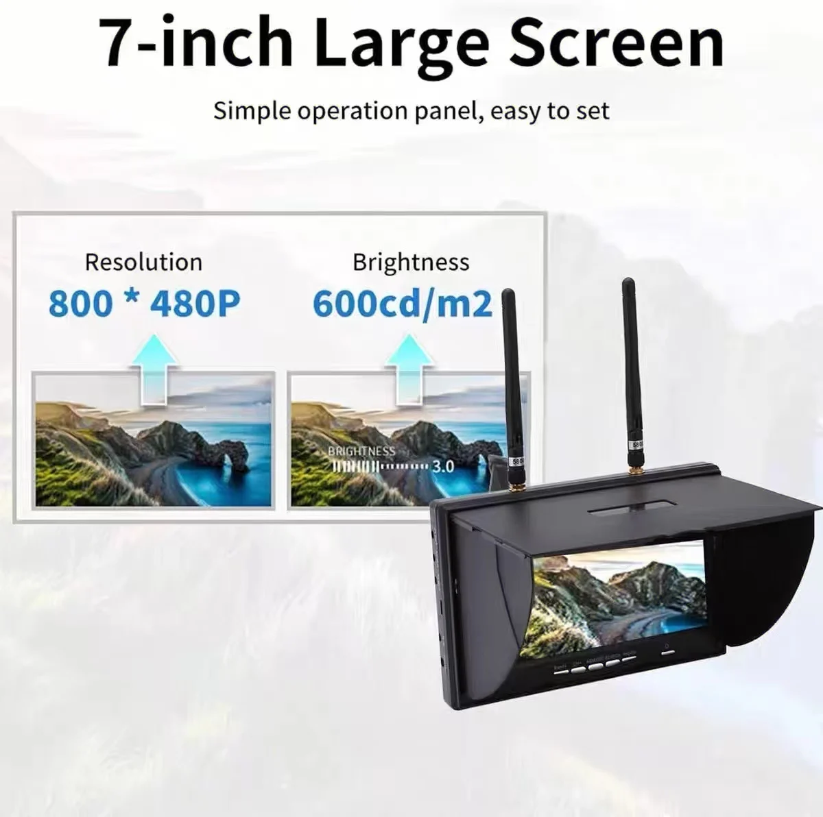 

5.8G 40CH LCD5802D 7 Inch FPV Monitor 800*480 Resolution with DVR Built-in Battery for Video Multicopter Plastic Material