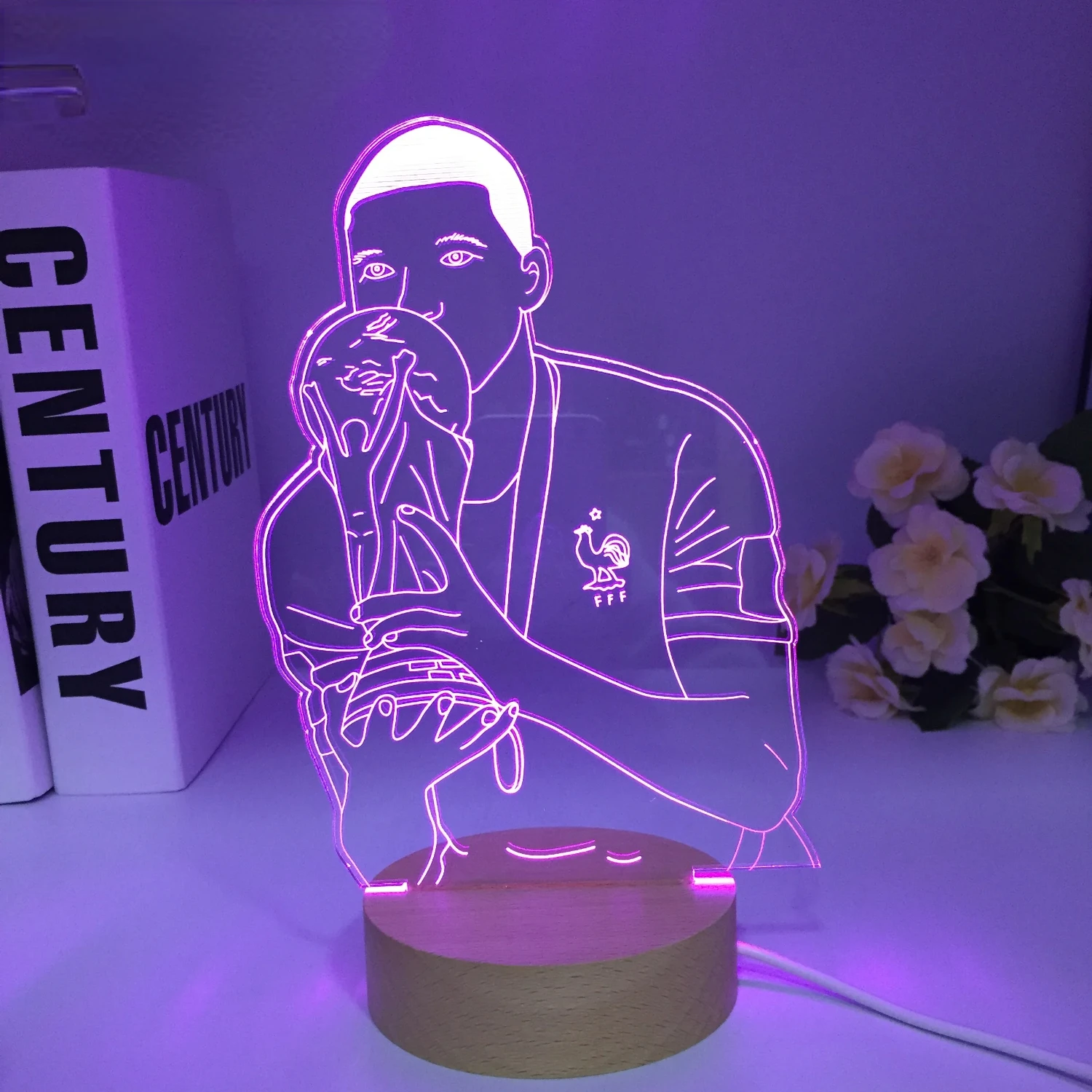 New Soccer Football Star Kylian Mbappes lampada 3D in legno 7 colori comodino camera da letto LED USB Night Light Decoracao Kis giocattolo regalo in legno