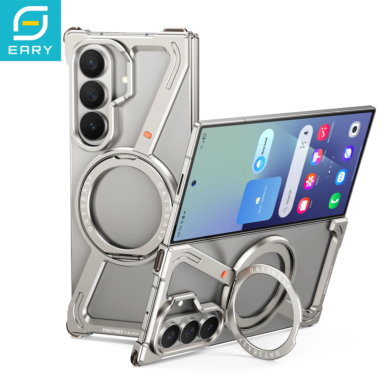 

Eary Metal Bumper Case for Samsung Galaxy Z Fold 7 Magnetic 360°Ring Stand Holder Shockproof Protective Aluminum Frameless Cover