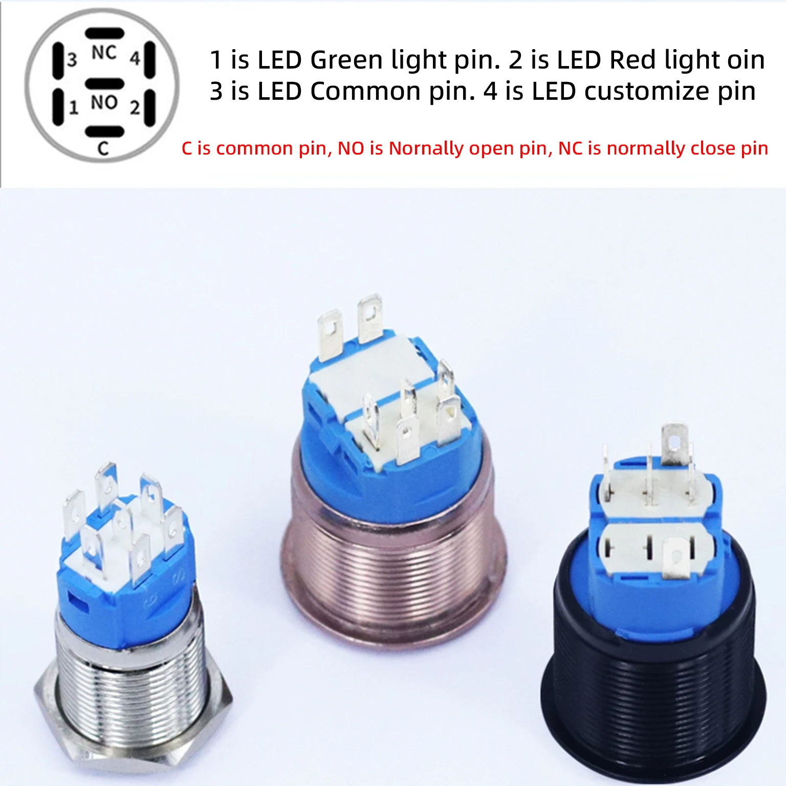 Interruttore a pulsante in metallo da 12/16/19/22/25 mm Doppio / Tre colori LED Reset / Pubblicità campanello autobloccante